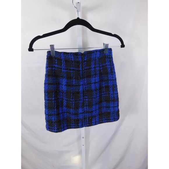 SO Goods For Life Skirt Womens 1 Blue Black Plaid Tweed Mini Zip Detail Juniors - Picture 4 of 10